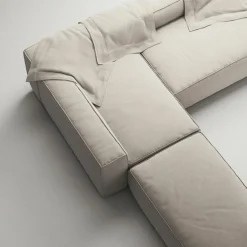 Grand 4-Sitssoffa Divan Vänster öppet avslut Med Fotpall Bouclétyg, Steam White