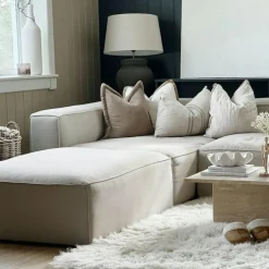 Grand 3-Sitssoffa Divan Vänster Minetyg, Moon White