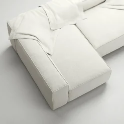 Grand 3-Sitssoffa Divan Vänster Minetyg, Moon White