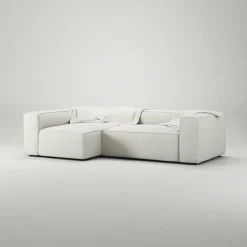 Grand 3-Sitssoffa Divan Vänster Minetyg, Moon White
