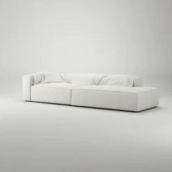 Decotique Modulsoffor|Hörnsoffor & Divansoffor-Grand 3-Sitssoffa öppet avslut Höger Bouclétyg, Steam White