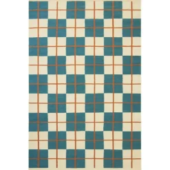 Chhatwal & Jonsson Ullmattor|Slätvävda Mattor-Haveli Ullmatta 180x270 cm, Heaven Blue / Rust