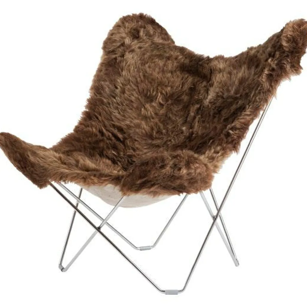 Cuero Fåtöljer-Iceland Mariposa Butterfly Chair, Shorn Brown/Chrome