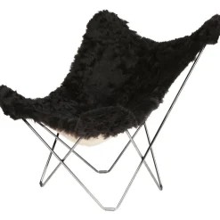 Cuero Fåtöljer-Iceland Mariposa Butterfly Chair, Shorn Brown/Chrome