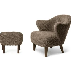 Ingeborg Loungefåtölj Med Fotpall, Fårskinn Moonlight / Mörkbetsad Ek