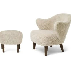 Ingeborg Loungefåtölj Med Fotpall, Fårskinn Moonlight / Mörkbetsad Ek