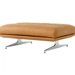 Inland AV32 Fotpall, Noble Konjak Läder / Polerad Aluminium