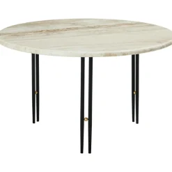 GUBI Soffbord-IOI Sidobord Ø50 cm, Travertin / Svart