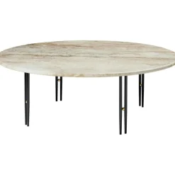 GUBI Soffbord-IOI Sidobord Ø50 cm, Travertin / Svart