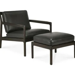 Ethnicraft Fotpallar-Jack Fotpall, Mahogny / Svart Läder