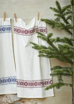 Madam Stoltz Kökshanddukar-Kökshandduk Broderad 45x70 cm, Off-white / Blå