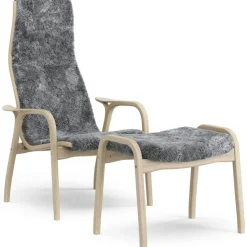 Lamino Fåtölj Med Fotpall Fårskinn, Scandinavian Grey / Vitpigmenterad Ek