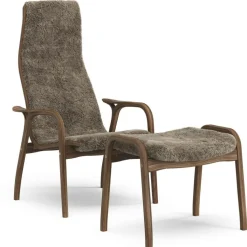Swedese Fåtöljer-Lamino Fåtölj Med Fotpall, Naturlackerad Valnöt / Fårskinn Scandinavian Grey