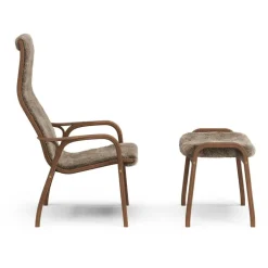 Swedese Fåtöljer-Lamino Fåtölj Med Fotpall, Naturlackerad Valnöt / Fårskinn Scandinavian Grey