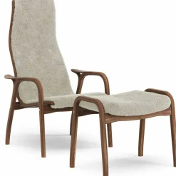 Swedese Fåtöljer-Lamino Fåtölj Med Fotpall, Naturlackerad Valnöt / Fårskinn Scandinavian Grey