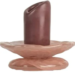 Lara Ljusstake 9 cm, Svart / Beige