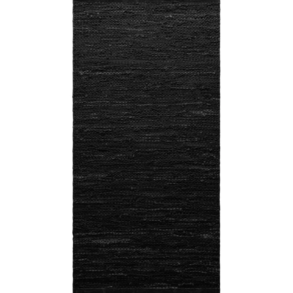 Rug Solid Bomulls- & Trasmattor-Leather Matta 65x135 cm, Black