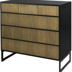 Line Burned Walnut Byrå 3+3 Lådor, Vit / Krom