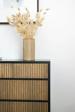 Line Burned Walnut Byrå Med 6 Lådor, Vit