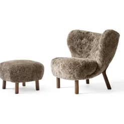 &Tradition Fotpallar|Fåtöljer-Little Petra VB1 Loungestol Set, Fårskinn Moonlight / Valnöt