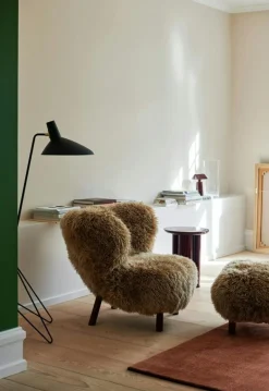 &Tradition Fotpallar|Fåtöljer-Little Petra VB1 Loungestol Set, Fårskinn Moonlight / Valnöt