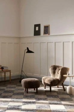 &Tradition Fotpallar|Fåtöljer-Little Petra VB1 Loungestol Set, Fårskinn Moonlight / Valnöt