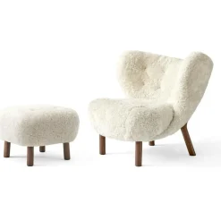 &Tradition Fotpallar|Fåtöljer-Little Petra VB1 Loungestol Set, Fårskinn Moonlight / Valnöt