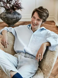 &Tradition Fotpallar|Fåtöljer-Little Petra VB1 Loungestol Set, Fårskinn Sahara / Oljad Ek