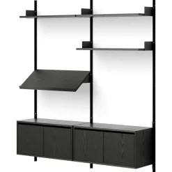 Living Vägghylla Två Låga Skåp Med Dörrar, Ek / Svart