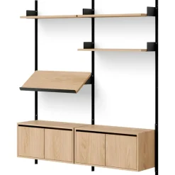 Living Vägghylla Två Låga Skåp Med Dörrar, Ek / Svart