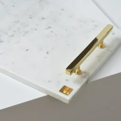Hilke Collection Brickor-Marmorbricka med Handtag, Vit / Mässing