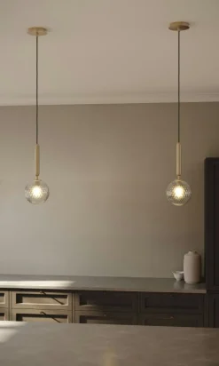 Nuura Fönsterlampor|Pendellampor-Miira 1 Pendel 140 mm, Mässing / Klar