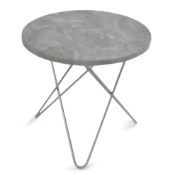 OX Denmarq Sidobord & Avlastningsbord-Mini O Table Sidobord Ø40 cm, Stål/Grå marmor
