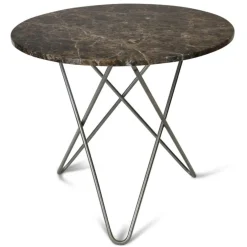 O Matbord Ø80 cm, Stålunderrede, Brun Marmor