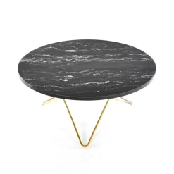 O Table Soffbord Ø80 cm, Mässing/Grön marmor