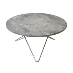 O Table Soffbord Ø80 cm, Stål/Grå Marmor