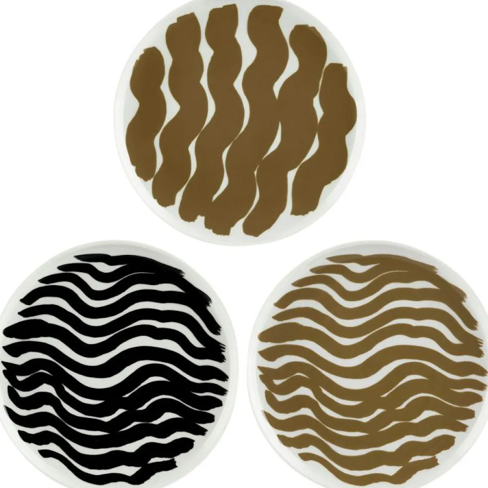 Oiva/Hyräily Tallrikar 20 cm 3-pack, Mörk Sand/Vit
