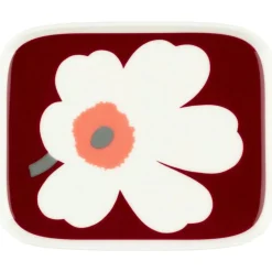 Oiva/Unikko Tallrik 12x15 cm, Vit / Askgrå / Dark Cherry
