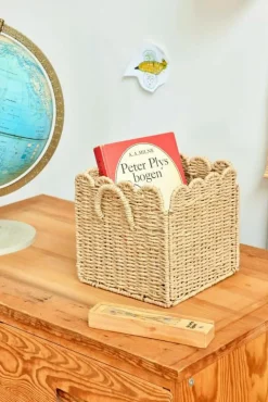 Barn RICE Leksaksförvaring-Paper Rope Korg Vikbar Med Snäckformade Kanter 20 cm, Natural