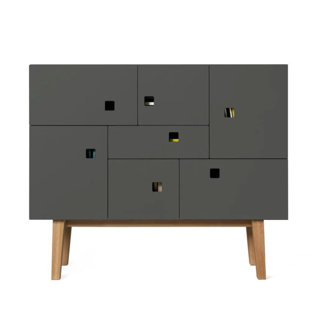 Zweed Skänkar & Sideboards-Peep C1 Multi-Purpose Cabinet, Slate Grey/Ek Retro