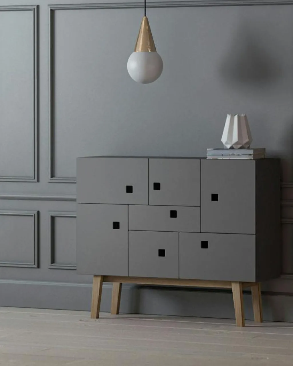 Zweed Skänkar & Sideboards-Peep C1 Multi-Purpose Cabinet, Slate Grey/Ek Retro