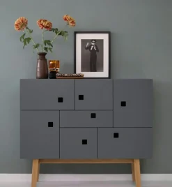 Zweed Skänkar & Sideboards-Peep C1 Multi-Purpose Cabinet, Slate Grey/Ek Retro