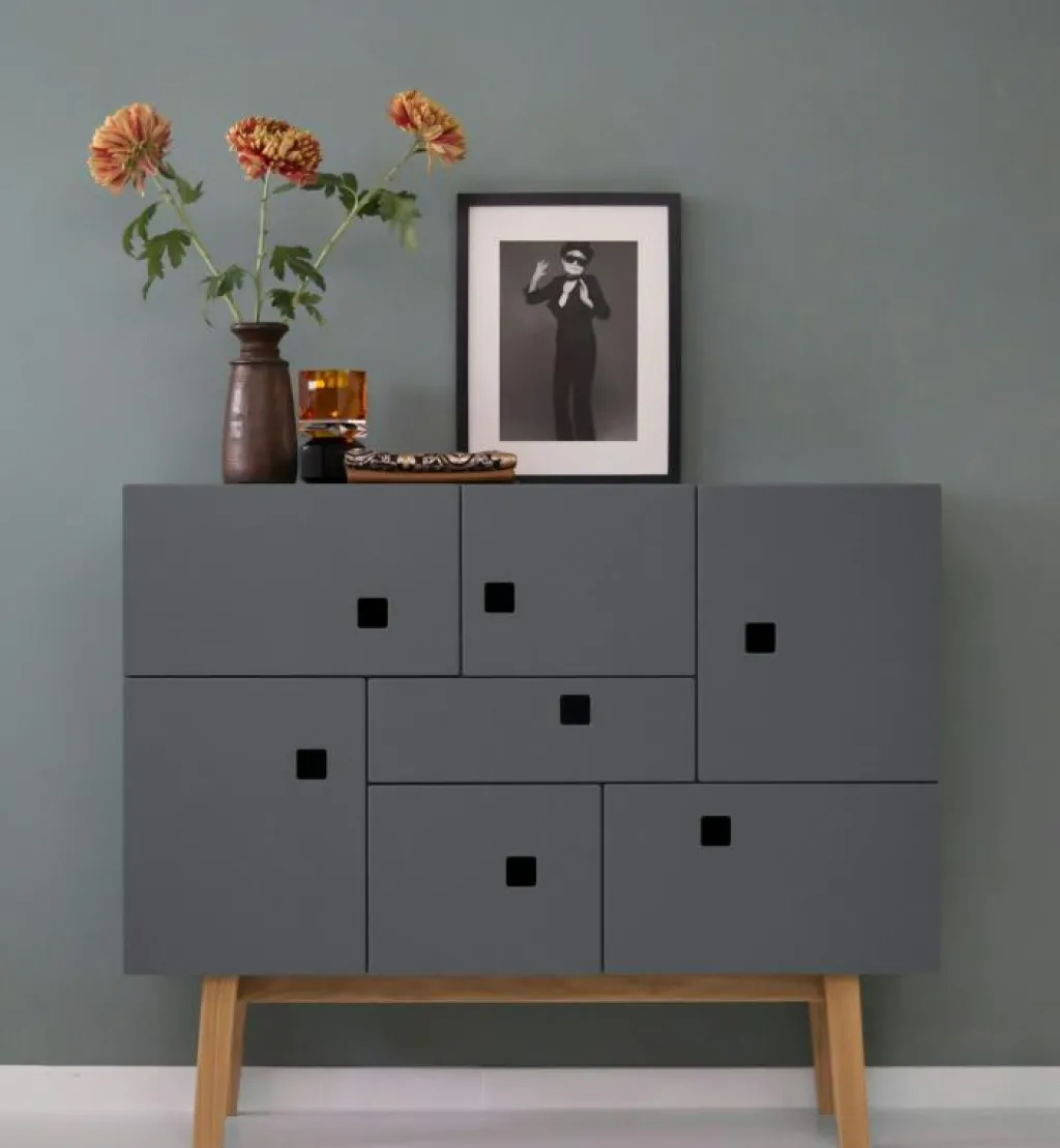 Zweed Skänkar & Sideboards-Peep C1 Multi-Purpose Cabinet, Slate Grey/Ek Retro