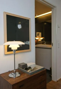 Louis Poulsen Bordslampor-PH 3½-2½ Bordslampa, Förkromad/Vitt Opalglas