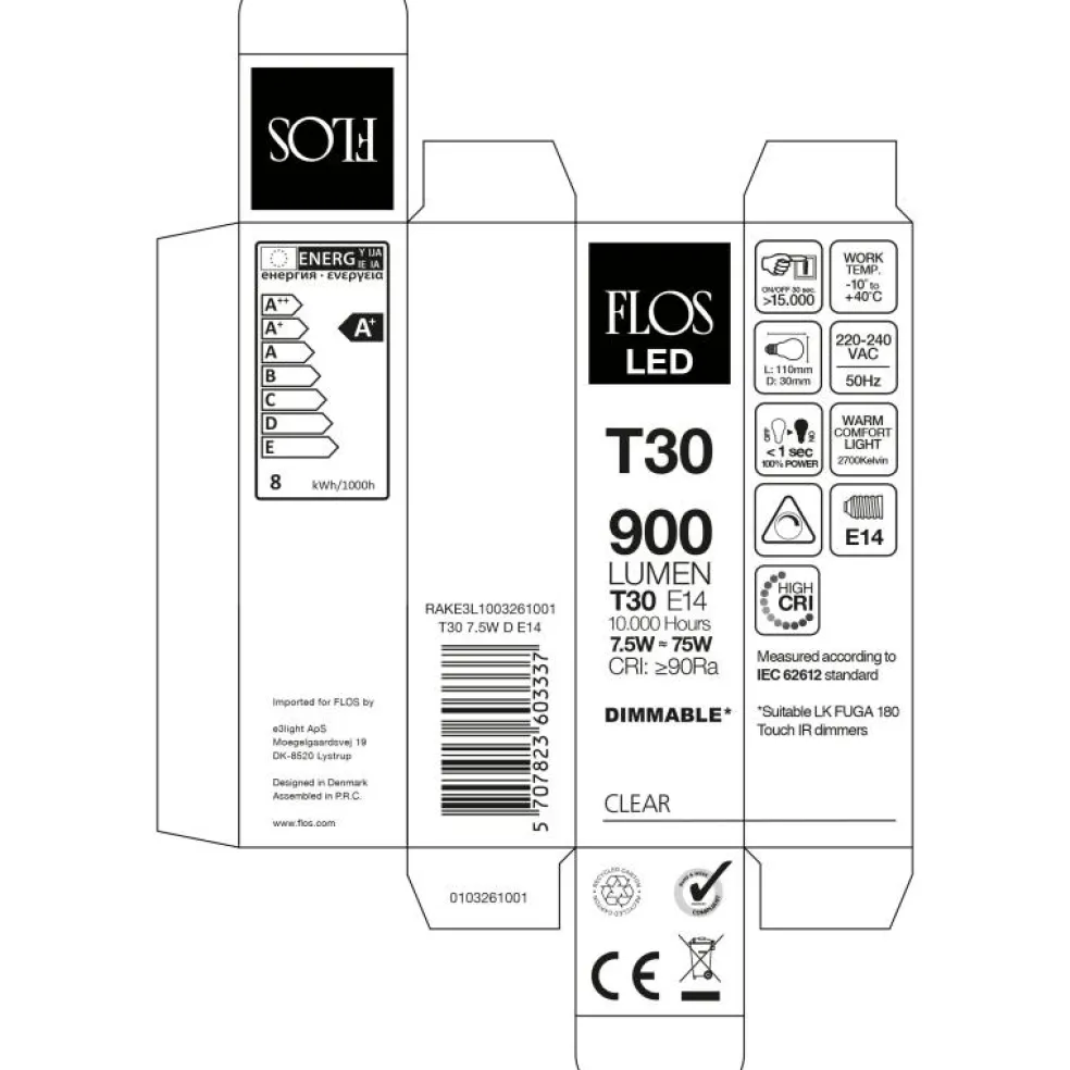 RAKE3L1003261001 LED E14 T30 7,5W 900lm Proxima 2700K Dimbar