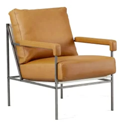 Jonas Ihreborn Fåtöljer-Seventy Five Fåtölj Läder, Challenger Brandy / Beige Canvas