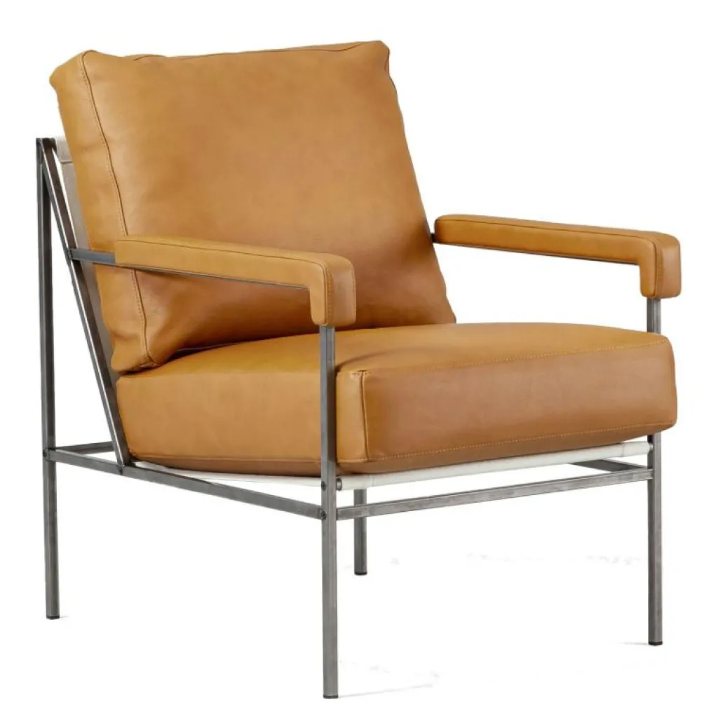 Jonas Ihreborn Fåtöljer-Seventy Five Fåtölj Läder, Challenger Brandy / Beige Canvas