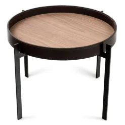 Single Deck Bord, Svart Underrede, Teak/Konjaksläder