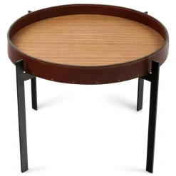 Single Deck Bord, Svart Underrede, Teak/Konjaksläder