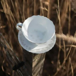Slåpeblom Tekopp Med Fat 30 cl, Varmgrå